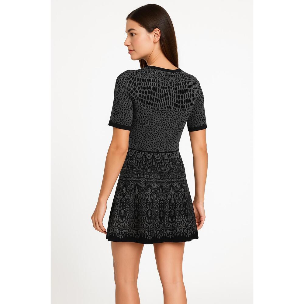 Eci New York‎ Black And Gray Short Sleeve Patterned A Line Dress Small